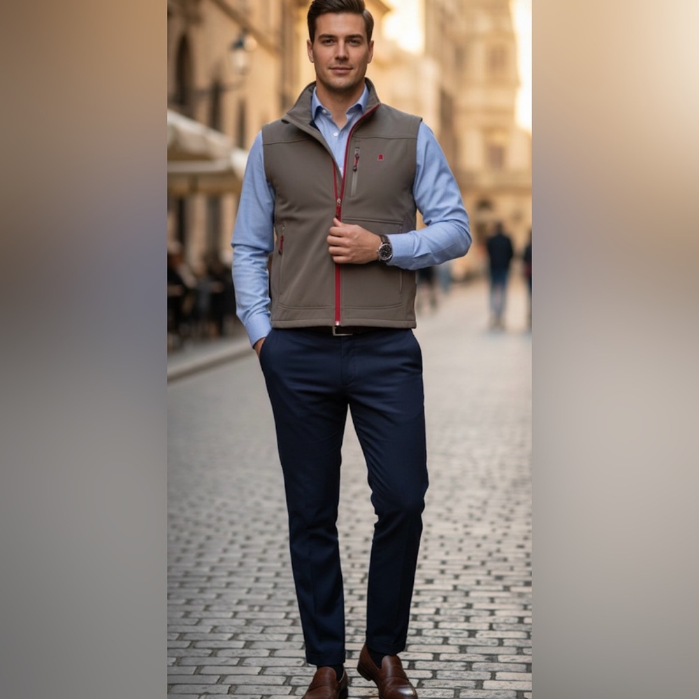 STATE Gray and Red Vest with High Collar